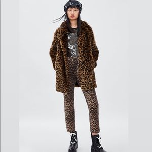 Zara Leopard Animal Print Faux Fur Jacket